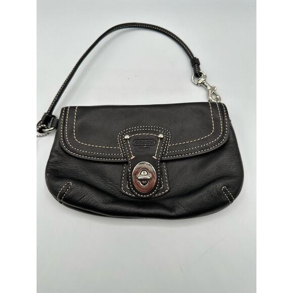 Coach Y2K Legacy Wristlet Mini Clutch Black Leather 2 Pocket - Picture 2 of 9